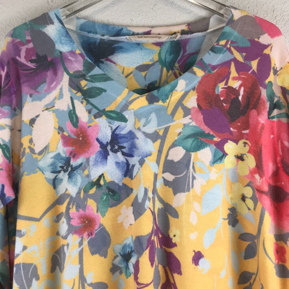 Soft Surroundings Delphina Tunic Sweater Floral Longline Pullover Yellow Size XL - Picture 3 of 15